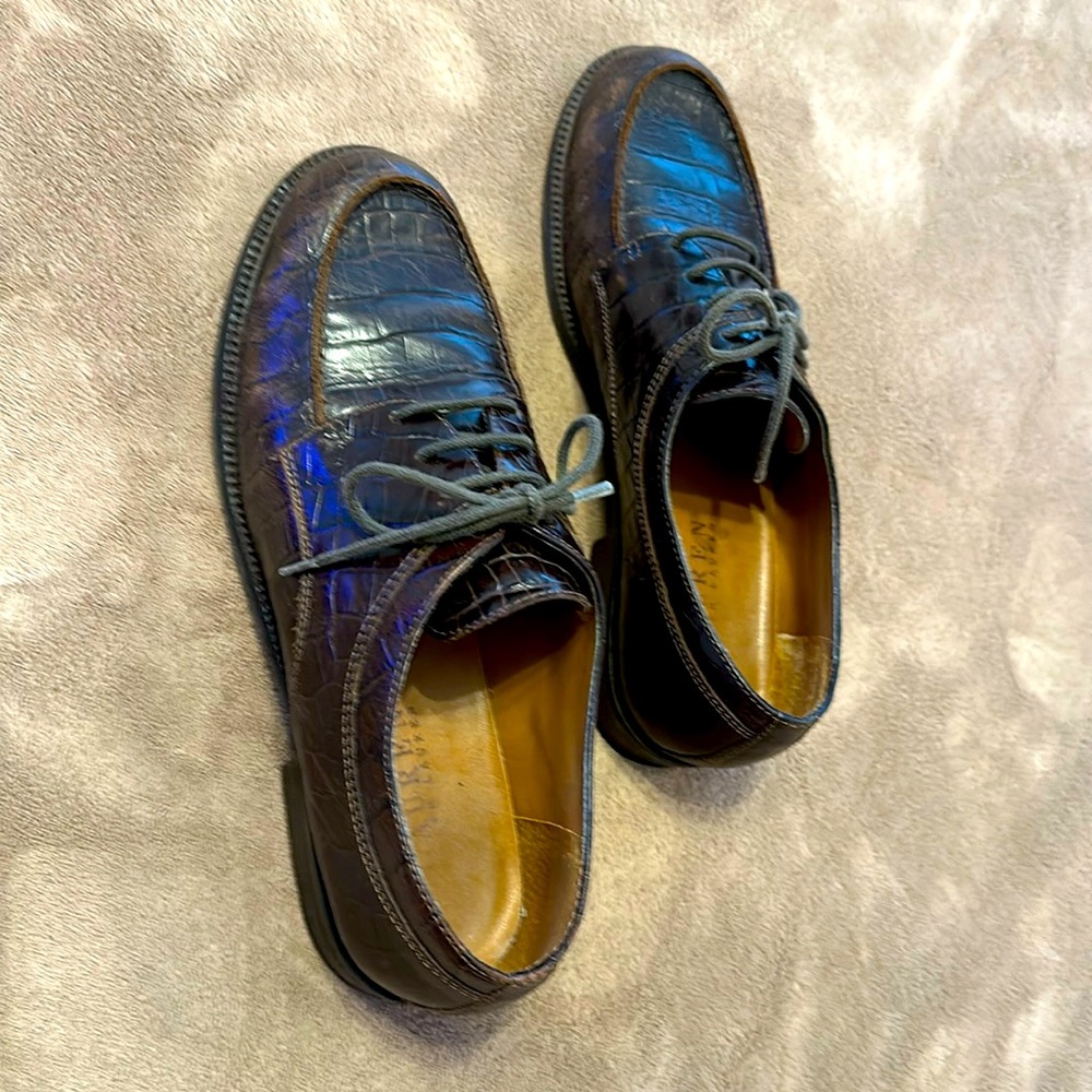Lauren Ralph Lauren Brown Leather Lace Up Croc Embossed Loafers. 6 1/2 B